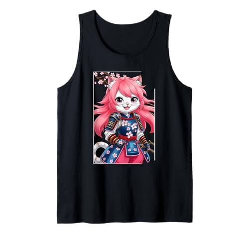 Kriegerkatze Anime Fun Girls Samurai Japanische Katze Tank Top Kriegerkatze Anime Fun Girls Samurai Japanische Katze Tank Top von Japanese Art Anime Cat With Cherry Blossom