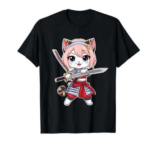 Mädchen Katze Anime Samurai Fun Japanische Katze T-Shirt Mädchen Katze Anime Samurai Fun Japanische Katze T-Shirt von Japanese Art Anime Cat With Cherry Blossom