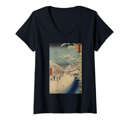 Damen Japanische Kunst Aquarell Blüte Japanischer Holzblock Druck T-Shirt mit V-Ausschnitt von Japanese Art Blossom Japanese Woodblock Co.