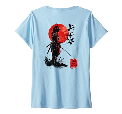 Damen Samurai Japanische Red Eclipse Warrior Art T-Shirt mit V-Ausschnitt von Japanese Art outfits