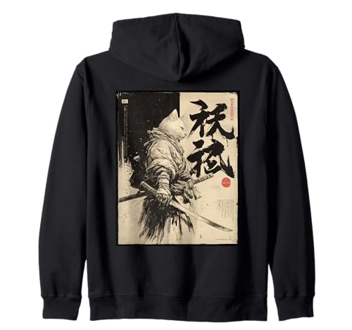 Samurai Cat Warrior, für Herren | Cat Samurai Graphic, Japanisch Kapuzenjacke von Japanese Art & Japan Themed Graphics & Gifts