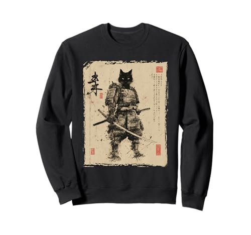 Samurai-Katze | Männer, Schwarze Katze, Samurai-Kunstgrafik, Japanisch Sweatshirt von Japanese Art & Japan Themed Graphics & Gifts