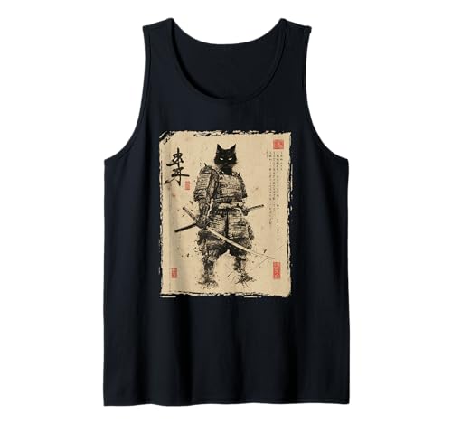 Samurai-Katze | Männer, Schwarze Katze, Samurai-Kunstgrafik, Japanisch Tank Top von Japanese Art & Japan Themed Graphics & Gifts
