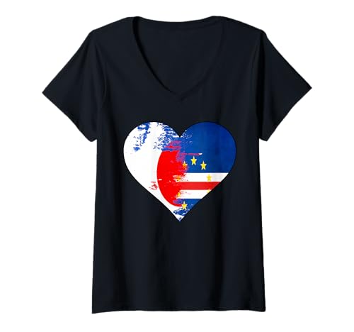 Damen Japanische und Cabo Verde Heritage Flagge T-Shirt mit V-Ausschnitt Damen Japanische und Cabo Verde Heritage Flagge T-Shirt mit V-Ausschnitt von Japanese Cabo Verdean Heart