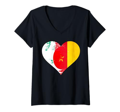 Damen Flagge des japanischen und kamerunischen Herzens T-Shirt mit V-Ausschnitt Damen Flagge des japanischen und kamerunischen Herzens T-Shirt mit V-Ausschnitt von Japanese Cameroonian Heart