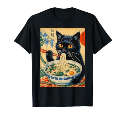 Japanische Katze Ramen Great Wave Vintage Art Food Men Women Kid T-Shirt von Japanese Cat Ramen Art Men Women Kids Gifts