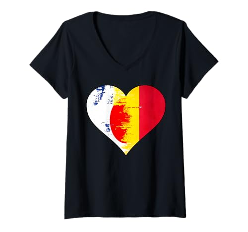 Damen Japanische und tschadische Herz-Flagge T-Shirt mit V-Ausschnitt Damen Japanische und tschadische Herz-Flagge T-Shirt mit V-Ausschnitt von Japanese Chadian Heart