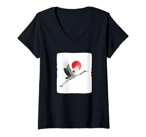 Damen Cooles Kranich in japanischen Farben Kostüm T-Shirt mit V-Ausschnitt Damen Cooles Kranich in japanischen Farben Kostüm T-Shirt mit V-Ausschnitt von Japanese Crane Outfit