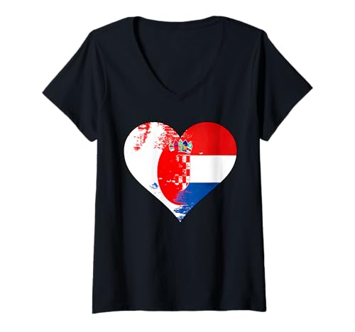 Damen Japanische und kroatische Herz-Flagge T-Shirt mit V-Ausschnitt Damen Japanische und kroatische Herz-Flagge T-Shirt mit V-Ausschnitt von Japanese Croatian Heart