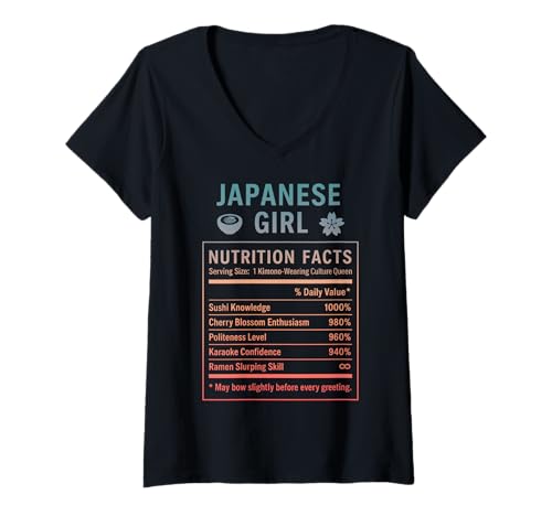 Damen Japanisches Mädchen Japanische Wurzeln T-Shirt mit V-Ausschnitt Damen Japanisches Mädchen Japanische Wurzeln T-Shirt mit V-Ausschnitt von Japanese Culture Gifts for Women Girls of Japan