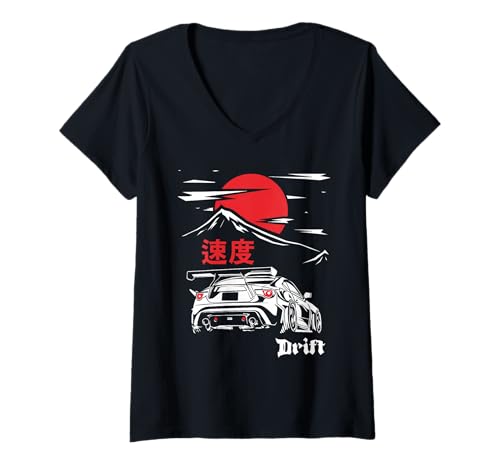 Damen JDM Tokyo Japan Drift Race Car Tuning Retro Vintage Grafik T-Shirt mit V-Ausschnitt von Japanese Drift Car JDM Tuner Automotive Racer Tee