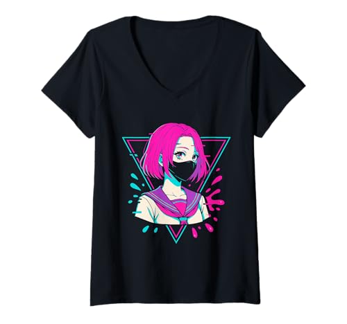 Damen Japanisches Anime-Mädchen Indie Old Aesthetic Otaku Cyberpunk T-Shirt mit V-Ausschnitt Damen Japanisches Anime-Mädchen Indie Old Aesthetic Otaku Cyberpunk T-Shirt mit V-Ausschnitt von Japanese Egirl Vaporwave Mythology Anime Manga