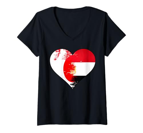Damen Japanische und ägyptische Herz-Flagge T-Shirt mit V-Ausschnitt von Japanese Egyptian Heart