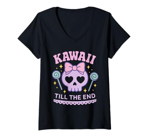 Damen Jirai Kei Landmine Kei Yami Kawaii Gothic Lolita Toxic, niedlich T-Shirt mit V-Ausschnitt von Japanese Emo Subculture Gothic Lolita Yami Kawaii