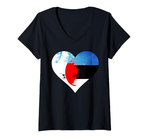Damen Japanische und estnische Herzenflagge T-Shirt mit V-Ausschnitt Damen Japanische und estnische Herzenflagge T-Shirt mit V-Ausschnitt von Japanese Estonian Heart