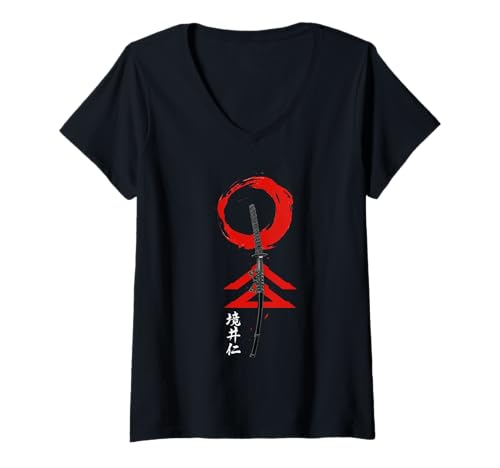 Damen Japanische Geister Samurai Schwert Anime Fighter Vintage Vintage T-Shirt mit V-Ausschnitt Damen Japanische Geister Samurai Schwert Anime Fighter Vintage Vintage T-Shirt mit V-Ausschnitt von Japanese Ghost Warrior Anime Japan Ukiyo-e Culture
