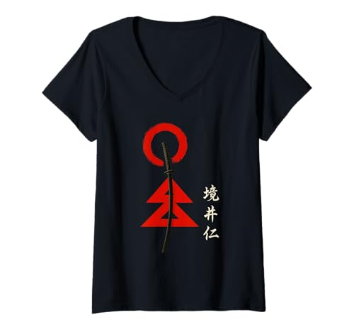 Damen Japanische Geister Samurai Schwert Krieger Woodblock Art Anime T-Shirt mit V-Ausschnitt Damen Japanische Geister Samurai Schwert Krieger Woodblock Art Anime T-Shirt mit V-Ausschnitt von Japanese Ghost Warrior Anime Japan Ukiyo-e Culture