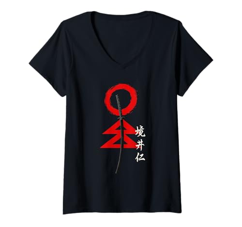Damen Japanische Geister Samurai Schwert Krieger Woodblock Art Anime T-Shirt mit V-Ausschnitt Damen Japanische Geister Samurai Schwert Krieger Woodblock Art Anime T-Shirt mit V-Ausschnitt von Japanese Ghost Warrior Anime Japan Ukiyo-e Culture