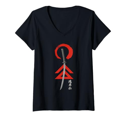 Damen Japanischer Anime mit Schwert, Krieger, Samurai, Japanisches Retro-Design T-Shirt mit V-Ausschnitt Damen Japanischer Anime mit Schwert, Krieger, Samurai, Japanisches Retro-Design T-Shirt mit V-Ausschnitt von Japanese Ghost Warrior Anime Japan Ukiyo-e Culture