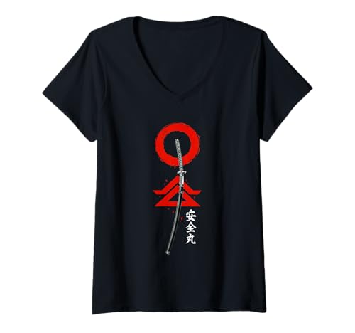 Damen Japanischer Geist Samurai Krieger Schwert Vintage Holzblock Kunst T-Shirt mit V-Ausschnitt Damen Japanischer Geist Samurai Krieger Schwert Vintage Holzblock Kunst T-Shirt mit V-Ausschnitt von Japanese Ghost Warrior Anime Japan Ukiyo-e Culture