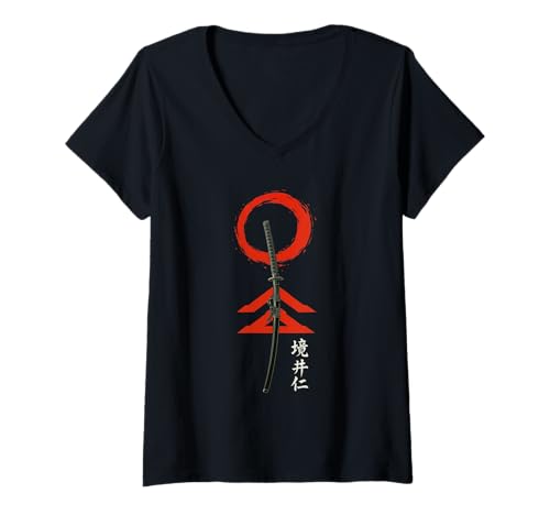 Damen Japanischer Geist Samurai Krieger Schwert Vintage Holzblock Kunst T-Shirt mit V-Ausschnitt Damen Japanischer Geist Samurai Krieger Schwert Vintage Holzblock Kunst T-Shirt mit V-Ausschnitt von Japanese Ghost Warrior Anime Japan Ukiyo-e Culture