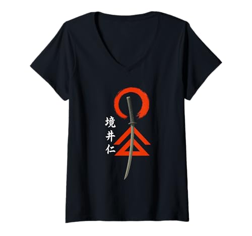 Damen Japanischer Geist Samurai Krieger Schwert Vintage Holzblock Kunst T-Shirt mit V-Ausschnitt Damen Japanischer Geist Samurai Krieger Schwert Vintage Holzblock Kunst T-Shirt mit V-Ausschnitt von Japanese Ghost Warrior Anime Japan Ukiyo-e Culture
