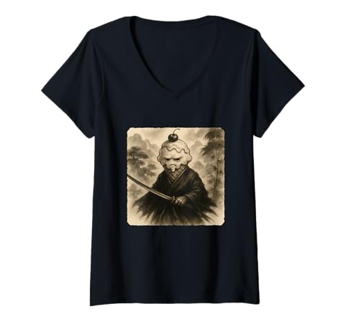Damen Eiscreme Samurai Warrior Katana Kimono Zen Sumi-E Vintage T-Shirt mit V-Ausschnitt Damen Eiscreme Samurai Warrior Katana Kimono Zen Sumi-E Vintage T-Shirt mit V-Ausschnitt von Japanese Guardian Ninja Swordsmanship Traditional