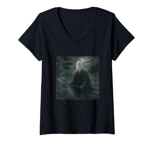 Damen Ghost Samurai Warrior Katana Kimono Zen Sumi-E Vintage T-Shirt mit V-Ausschnitt Damen Ghost Samurai Warrior Katana Kimono Zen Sumi-E Vintage T-Shirt mit V-Ausschnitt von Japanese Guardian Ninja Swordsmanship Traditional