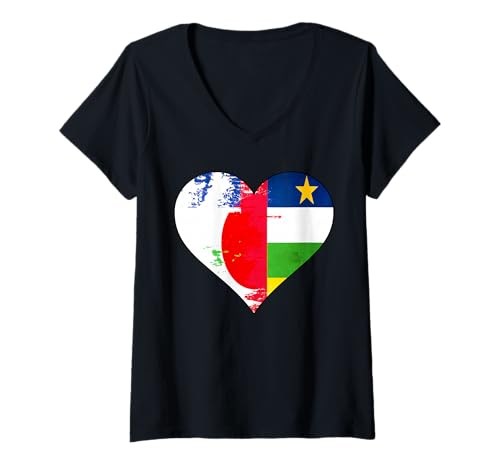 Damen Flagge des japanischen und zentralafrikanischen Herzens T-Shirt mit V-Ausschnitt Damen Flagge des japanischen und zentralafrikanischen Herzens T-Shirt mit V-Ausschnitt von Japanese Heart Central African
