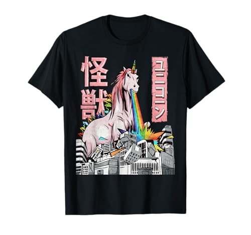 Japanese Kaiju Clothes - Japanische Kleidung: Kaiju Einhorn Japanisches Monster Anime Merch Manga T-Shirt (Schwarz, Klein, Unisex, Kurzarm, T-Shirt, Anime, Casual, Herren, Jungen) von Japanese Kaiju Clothes - Japanische Kleidung