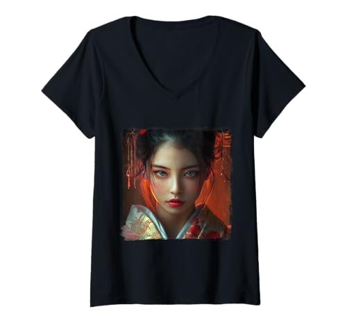 Damen Japanische Gaisha Gamer Style Japan Future Cyperpunk T-Shirt mit V-Ausschnitt Damen Japanische Gaisha Gamer Style Japan Future Cyperpunk T-Shirt mit V-Ausschnitt von Japanese Kawaii Manga Anime Designs