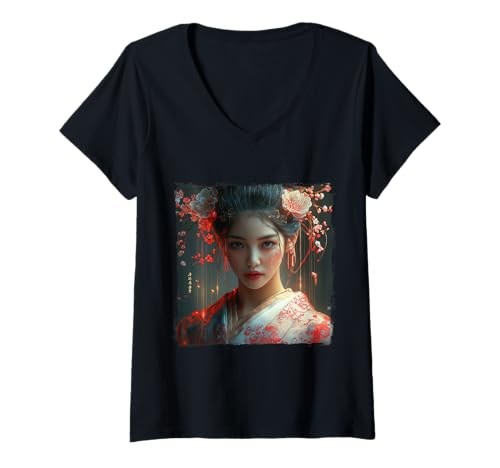 Damen Japanische Gaisha Gamer Style Japan Future Cyperpunk T-Shirt mit V-Ausschnitt Damen Japanische Gaisha Gamer Style Japan Future Cyperpunk T-Shirt mit V-Ausschnitt von Japanese Kawaii Manga Anime Designs