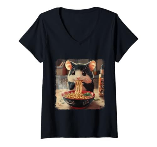 Damen Japanische Hamster Ramen Nudel Anime Manga Kawaii Sweet T-Shirt mit V-Ausschnitt Damen Japanische Hamster Ramen Nudel Anime Manga Kawaii Sweet T-Shirt mit V-Ausschnitt von Japanese Kawaii Manga Anime Designs