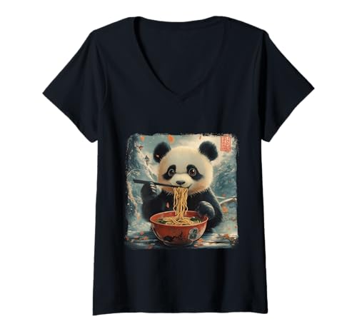 Damen Japanische Panda Ramen Nudel Anime Manga Kawaii Sweet Otter T-Shirt mit V-Ausschnitt Damen Japanische Panda Ramen Nudel Anime Manga Kawaii Sweet Otter T-Shirt mit V-Ausschnitt von Japanese Kawaii Manga Anime Designs