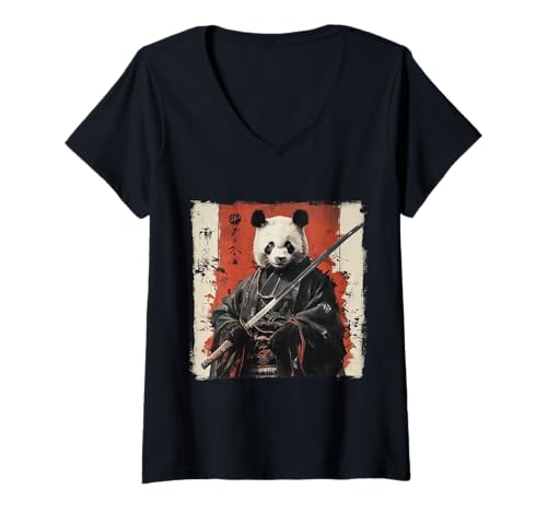 Damen Japanischer Samurai Panda Ukiyo-e Warrior Art Japan Vintage T-Shirt mit V-Ausschnitt Damen Japanischer Samurai Panda Ukiyo-e Warrior Art Japan Vintage T-Shirt mit V-Ausschnitt von Japanese Kawaii Manga Anime Designs