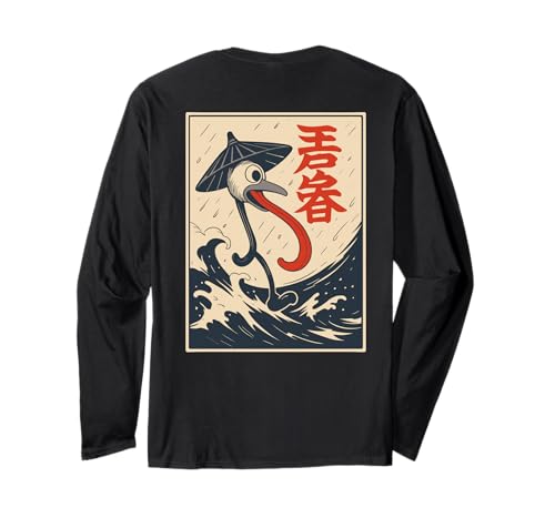 Japanischer Amanojaku Trickster Yokai Regenschirm Spirit Art Back Langarmshirt von Japanese Kitsune Spirit Apparel