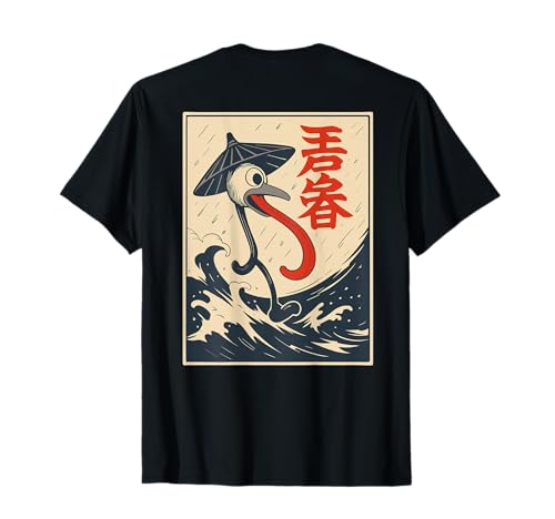 Japanischer Amanojaku Trickster Yokai Regenschirm Spirit Art Back T-Shirt von Japanese Kitsune Spirit Apparel