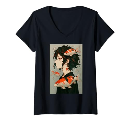 Damen Japanischer ästhetischer Otaku Koi Fish Streetwear-Anime-Manga T-Shirt mit V-Ausschnitt Damen Japanischer ästhetischer Otaku Koi Fish Streetwear-Anime-Manga T-Shirt mit V-Ausschnitt von Japanese Koi Fish Anime Culture Mythology Egirl