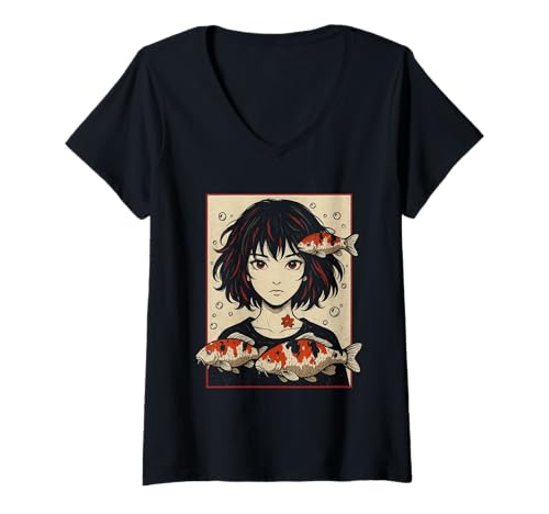 Damen Japanischer ästhetischer Otaku Koi Fish Streetwear-Anime-Manga T-Shirt mit V-Ausschnitt Damen Japanischer ästhetischer Otaku Koi Fish Streetwear-Anime-Manga T-Shirt mit V-Ausschnitt von Japanese Koi Fish Anime Culture Mythology Egirl