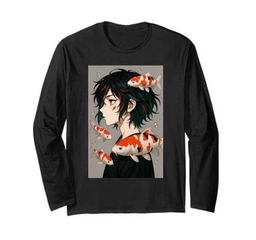 Japanischer ästhetischer Anime Girl Koi Fish Streetwear Manga Langarmshirt von Japanese Koi Fish Anime Culture Mythology Egirl