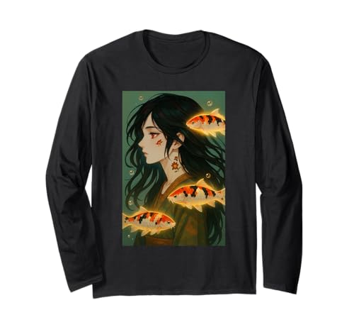 Japanischer ästhetischer Anime Girl Koi Fish Streetwear Manga Langarmshirt von Japanese Koi Fish Anime Culture Mythology Egirl