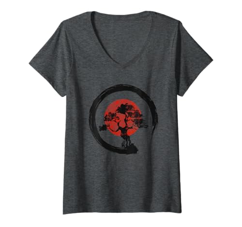 Damen Vintage Japanische Bonsai Baum Zen Yoga Kreis T-Shirt mit V-Ausschnitt Damen Vintage Japanische Bonsai Baum Zen Yoga Kreis T-Shirt mit V-Ausschnitt von Japanese Live Zen Bonsai