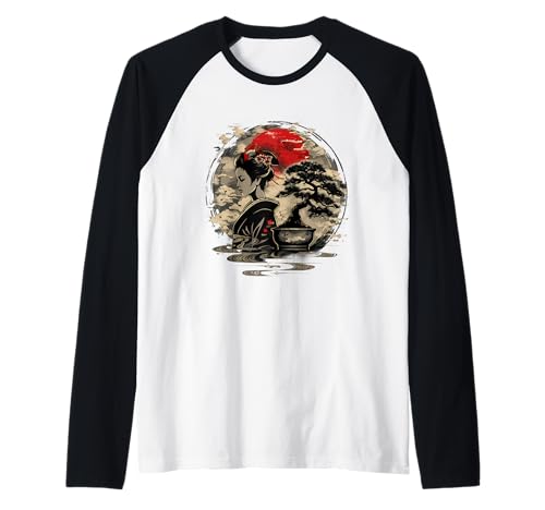 Japanische Geisha Kimono Geisha Girl Traditionelle japanische Kunst Raglan von Japanese Portrait Art