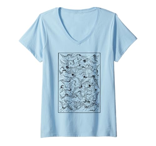 Damen Dance of Cranes Japanischer Retro-Kranich T-Shirt mit V-Ausschnitt Damen Dance of Cranes Japanischer Retro-Kranich T-Shirt mit V-Ausschnitt von Japanese Retro Clothing Co