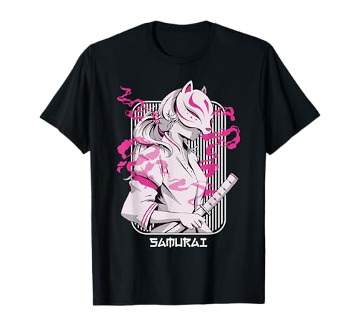 Samurai Girl Kitsune Maske Japanische Anime Ästhetische T-Shirt von Japanese Samurai Girl Kitsune Mask Aesthetic