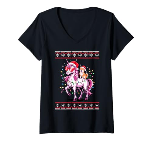 Damen Christmas Japanese Shiba Inu Unicorn Sunglasses T-Shirt mit V-Ausschnitt Damen Christmas Japanese Shiba Inu Unicorn Sunglasses T-Shirt mit V-Ausschnitt von Japanese Shiba Inu Dog Lover Gifts