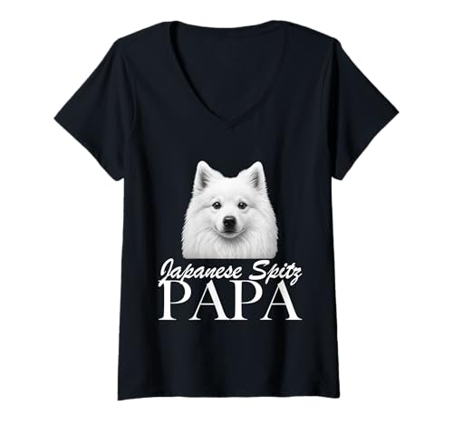 Damen Japanischer Spitz Dad T-Shirt mit V-Ausschnitt Damen Japanischer Spitz Dad T-Shirt mit V-Ausschnitt von Japanese Spitz Papa