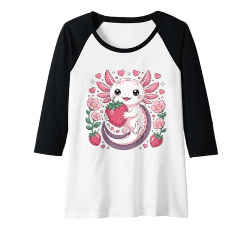 Damen Anime Axolotl Kawaii Anime Axolotl Erdbeere Raglan Damen Anime Axolotl Kawaii Anime Axolotl Erdbeere Raglan von Japanese Strawberry Anime Pink Kawaii Axolotl Girl