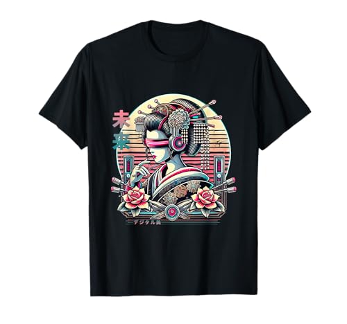 Digital Japanese Retro girl in Cyberpunk Vaporwave Harajuku T-Shirt von Japanese Vaporwave 80's 90's Aesthetic Clothes