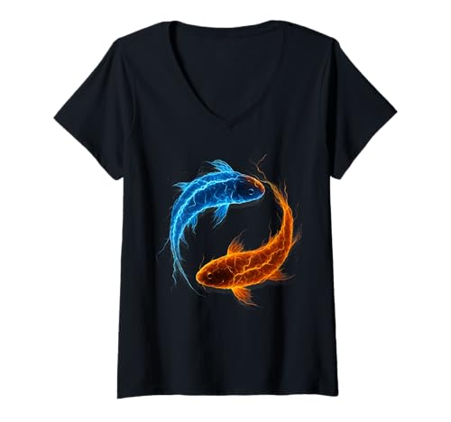 Damen Yin und Yang - Balance - Spirituell - Japanischer Koi-Fisch T-Shirt mit V-Ausschnitt Damen Yin und Yang - Balance - Spirituell - Japanischer Koi-Fisch T-Shirt mit V-Ausschnitt von Japanese Vibes Koi Fish Yin And Yang Apparel